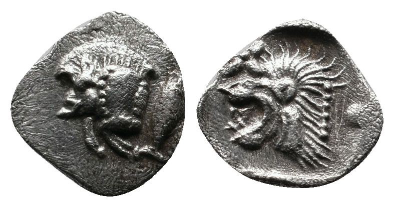 Mysia, Kyzikos. C450-400 BC. AR Hemiobol (8mm-0,37g) Forepart of boar left; to r...