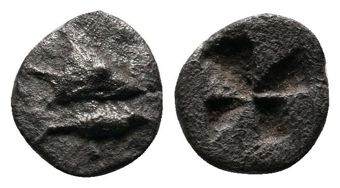 Mysia, Kyzikos. c.600-550 BC. AR Hemiobol (7mm-0,41g) Head of tunny right; below...