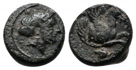 Mysia, Lampsakos. (4th-3rd centuries BC). AE. (10mm-1.49g). [ΛΑΜ]. Laureate female head right. / [ΨΑ]. Forepart of Pegasos right; below, mouse left. S...