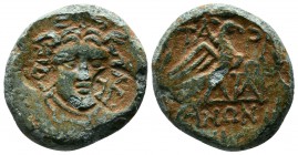 Mysia, Parion, c.2nd-1st century BC. Æ20 (21mm-5.65gr). Facing gorgoneion, countermark in right field. / Eagle standing right; monogram before. SNG Fr...