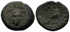 Mysia, Parion. 2nd-1st centuries BC. Æ 20mm (19mm-7.06g). Facing gorgoneion / Eagle standing right on thunderbolt; all within laurel wreath. SNG Franc...