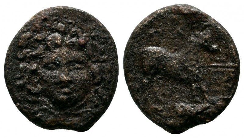 Mysia, Parion. 2nd-1st century BC. Æ (15mm,3.39g). Facing head of Medusa / Bull ...