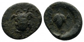 Mysia, Parion. c.2nd/1st century BC. Æ (14mm-2,27g). Head of Medusa (?) facing. / ΠΑ-ΡΙ. Grape bunch on vine. SNG v. Aulock -; BMC -; ISEGRIM -; SNG F...
