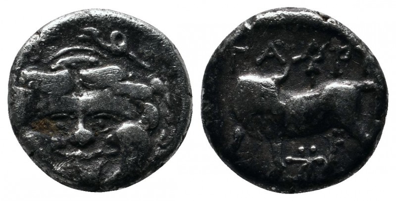 Mysia, Parion. c.400 BC. Hemidrachm AR. (13mm-2.22g). Facing gorgoneion / Bull s...