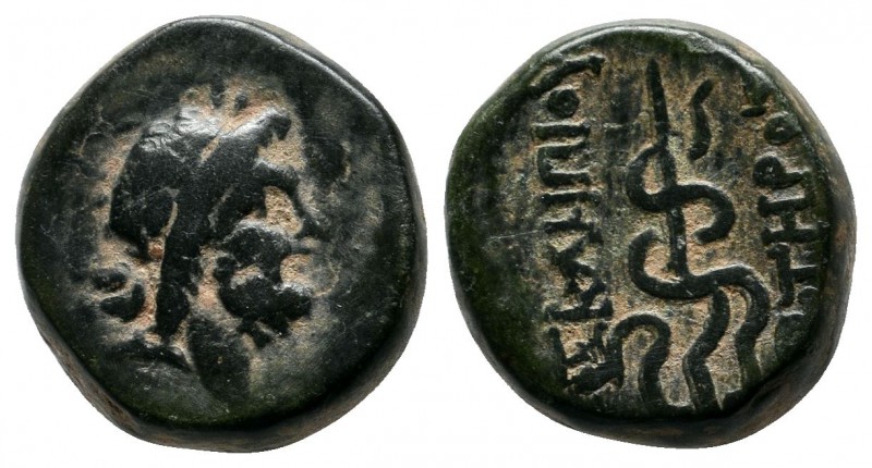 Mysia, Pergamon. c.200-30 BC. Æ (14mm-6,11g.). Laureate head of Asklepios right ...