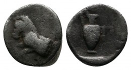 Mysia, Prokonnesos. c.450-425 BC. AR Hemiobol (9mm-0,55g). Forepart of horse right, A on shoulder; grape bunch to right / Oinochoe; Π to right. Thomps...