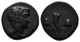 Paphlagonia, Sinope. c.120-100 BC, Æ (15mm-4.58g). Winged and draped bust right. / ΣINΩΠHΣ. Cornucopia flanked by piloi surmounted by stars. SNG Stanc...