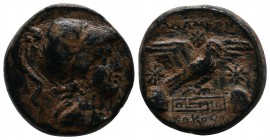 Phrygia, Apameia. Æ (c.88-40 BC).(19mm-7.43g). Andronikos, son of Alkios, magistrate. Obv: Helmeted bust of Athena right, wearing aegis. / AΠAMEΩN - A...