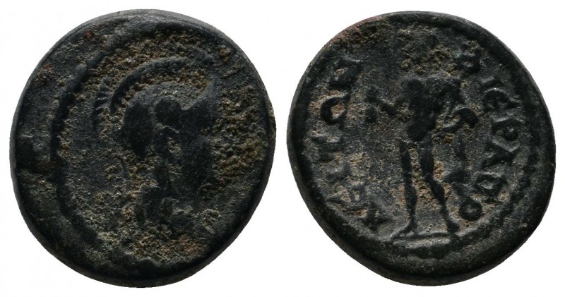 Phrygia, Hierapolis. Pseudo-autonomous (2nd century AD.) Æ (15mm-3,71g). Helmete...