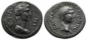Pontic Kingdom. Polemo II (AD 38-64), with Britannicus (?). AR drachm (17mm-3.43g). Dated RY 19 (AD 56/57). ЄΤΟVC - [I]Θ, laureate, draped bust of Bri...