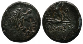 Pontos, Amisos. Time of Mithradates VI, c.105-85 BC. Æ (20mm-7.39g). Laureate head of Zeus right / ΑΜΙΣΟΥ, Eagle with spread wing standing left on thu...
