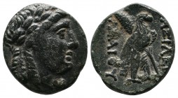 Seleukid Kingdom, Achaios. Usurper, c.220-214 BC. Æ (17mm-4,02g). Sardes mint. Laureate head of Apollo right / Eagle standing right, palm frond over s...