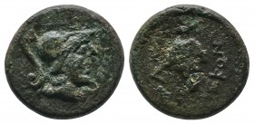 Thrace, Alopeconnesos (c.300-250 BC.) Æ (14mm-2,27g). Head of Athena right, wearing corinthian helmet. / AΛΩ - ΠEKON. Grape bunch. Yarkin, The Coinage...
