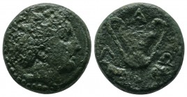 Thrace, Alopeconnesos (c.300-250 BC.) Æ (20mm-7,49g). Head of (youthful) Dionysos or Meanad (Manade) to right, wearing ivy wreath. / Α-Λ-Ω. Kantharos;...