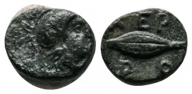 Thrace, Chersonesos (c.386-309 BC.) Æ (9mm-1,15g). Helmeted head of Athena right / XEP - PO. Barley grain. SNG Copenhagen 848–9. Rare.