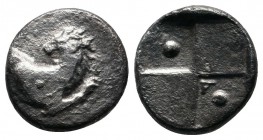 Thrace, Chersonesos. (c.386-338 BC.) AR Hemidrachm (12mm-1,82g). Forepart of lion right, head reverted / Quadripartite incuse square with alternating ...