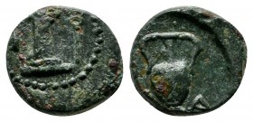 Thrace, Sestos (c.300 BC.) Æ (10mm-1,05g). Ithyphallic herm; grain ear to left, caduceus to right within circle of dots / Amphora. Α to right. Klein 1...