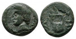 Thrace, Sestos (c.300 BC.) Æ (10mm-1,52g). Head of Hermes left, wearing petasos / Δ to left, Kithara, ΣΗ[Σ] to right. SNG Copenhagen 936 var.