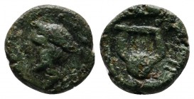 Thrace, Sestos (c.300 BC.) Æ (11mm-1,11g). Head of Hermes left, wearing petasos / Kithara; ΣΗ to right. SNG Copenhagen 936 var.