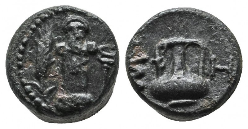 Thrace, Sestos (c.300 BC.) Æ (11mm-1,26g). Ithyphallic herm; grain ear to left, ...