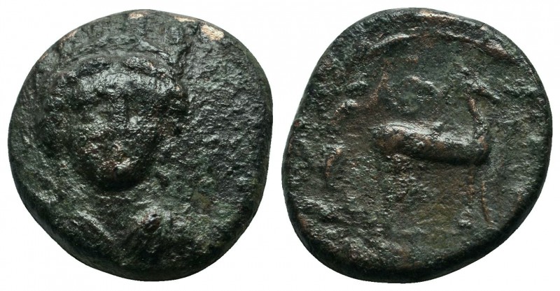 Troas, Abydos (c.280-200 BC.) Æ (20mm-6,35g). Turreted and draped bust of Artemi...
