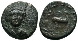 Troas, Abydos (c.280-200 BC.) Æ (20mm-6,35g). Turreted and draped bust of Artemis facing slightly right, bow and quiver over left shoulder / Stag stan...