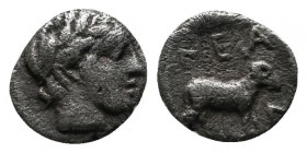 Troas, Neandria, 400BC. AR Obol (6mm-0.51g). Laureate head of Apollo right. / Ram standing right in shallow incuse square. SNG München 293; SNG Copenh...
