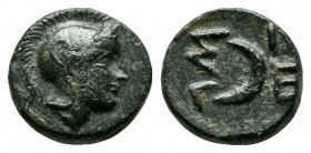 Troas, Sigeion (c.350 BC.) Æ (10mm-0,86g). Head of Athena right, wearing Attic helmet. / Σ-Ι-Γ-Ε. Crescent. SNG Copenhagen 499-500; SNG von Aulock 157...