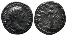 Antoninus Pius, AD 151-152. AR Denarius (16mm-3.24g). Rome. ANTONINVS AVG PIVS P P TR P XV, laureate head right / COS IIII, Fortuna standing right, ho...