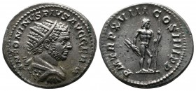 Caracalla, AD 217. AR Antoninianus (22mm-4.86g). Rome. ANTONINVS PIVS AVG GERM, radiate, draped, and cuirassed bust right / P M TR P XX COS IIII P P, ...