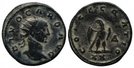 Carus (Died AD 283) Antoninianus Bl.(19mm-3,47g). Antioch mint. DIVO CARO AVG. Radiate head right. / CONSECRATIO / Δ / XXI. Eagle standing facing with...