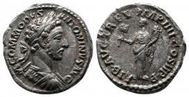 Commodus, (AD 177-192). AR denarius (18mm-3.42g gm). Rome. Laureate bust right / Liberalitas standing left, with abacus and cornucopiae. RIC 36.