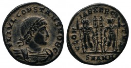 Constans I, as Caesar (Constantine I, 306-337), AD 335, Æ Nummus (16mm-2.98g). Antioch. FL IVL CONSTANS NOB C, laureate and cuirassed right. / GLOR - ...