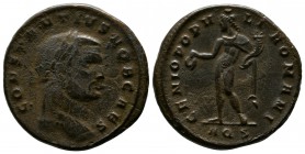 Constantius I Chlorus, 293-306 AD. Æ (25mm-9,48g). Aquileia mint. CONSTANTIVS NOB CAES. Laureate cuirassed bust. / GENIO POPV-LI ROMANI. Genius standi...