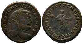 Constantius I Chlorus, 293-306 AD. Æ (25mm-9,97g). Carthage mint, 299-303 AD. CONSTANTIVS NOB CAES. Laureate head right. / SALVIS AVGG ET CAESS FEL KA...