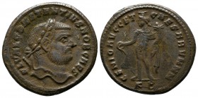 Constantius I Chlorus, 293-306 AD. Æ (26mm-8,80g). Cyzicus mint, 297-9 AD. FL VAL CONSTANTIVS NOB CAES. Laureate cuirassed bust. / GENIO AVGG ET CAESA...
