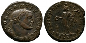 Constantius I Chlorus, 293-306 AD. Æ (27mm-9,53g). Lugdunum (Lyon) mint, 302-3AD. CONSTANTIVS NOB CS. Laureate cuirassed bust. / GENIO POP-VLI ROMANI....