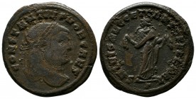 Constantius I Chlorus, 293-306 AD. Æ (27mm-9,86g). Carthage mint, 299-303 AD. CONSTANTIVS NOB CAES. Laureate head right. / SALVIS AVGG ET CAESS FEL KA...