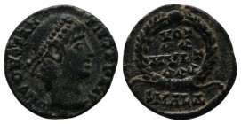 Constantius II, 337-361 AD. Æ (14mm-1,72g). DN CONSTAN-TIVS PF AVG, pearl-diademed head right / VOT XX MVLT XXX in four lines in wreath. Mintmark SMAL...