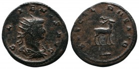 Gallienus 253-268 AD. Æ (20mm-3,35g). Antioch mint. Struck 265 AD. GALLIENVS AVG, radiate, draped and cuirassed bust right, seen from behind / SAECVLA...