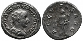 Gordian III. 238-244 AD. AR Denarius (22mm-5,42g). Rome Mint. IMP GORDIANVS PIVS FEL AVG. Radiate, draped and cuirassed bust of Gordian right. / AEQVI...