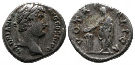 Hadrian AR Denarius.(16mm-3,47g). Rome, AD 134-138. HADRIANVS AVG COS III P P, bare head right / VOTA PVBLICA, veiled emperor standing left, sacrifici...
