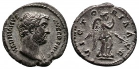Hadrian. 117-138 AD. AR Denarius (17mm-2,95g). Rome mint. Struck 134-138 AD. HADRIANVS AVG COS III P P. Bare head right. / VICTORIA AVG. Victory (Neme...