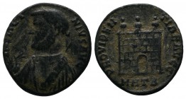 Licinius I. AD 308-324. AE 3 (18mm-2.62g). Heraclea mint, AD. 317. IMP LICINIVS AVG, laureate and draped bust left, holding globe, mappa and scepter /...