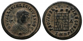 Licinius II. Caesar, AD. 317-324. Æ (18mm-3.82g). Heraclea mint, AD. 317-18. DN VAL LICIN LICINIVS NOB C, laureate and draped bust left, holding globe...