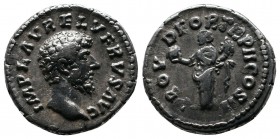 Lucius Verus, AD 161-169. AR denarius (17mm-3.56g). Rome, AD 161/2. IMP L AVREL VERVS AVG, bare-headed and cuirassed bust of Lucius Verus right. / PRO...