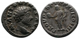 Marcus Aurelius, 161-162 AD. AR Denarius (16mm-3,35g). Rome mint. M ANTONINVS AVG. Bare head right. / PROV DEOR TR P XVI COS III. Providentia, draped,...