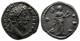 Marcus Aurelius. AD 161-180. AR Denarius (18mm-3.79g). Rome mint, Struck AD. 170. M ANTONINVS AVG TR P XXIIII, laureate head right / COS III, Salus st...