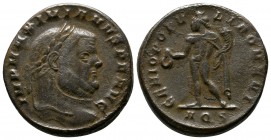 Maximianus 286-305 AD. Æ (24mm-9,95g). Aquileia mint. IMP MAXIMIANVS P F AVG. Laureate head right / GENIO POPV-LI ROMANI. Genius, wearing modius, nude...