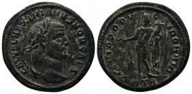 Maximianus 286-305 AD. Æ (26mm-11,43g). Heraclea mint. GAL VAL MAXIMIANVS NOB CAES. / GENIO POPV-LI ROMANI. Genius standing left, holding patera and c...